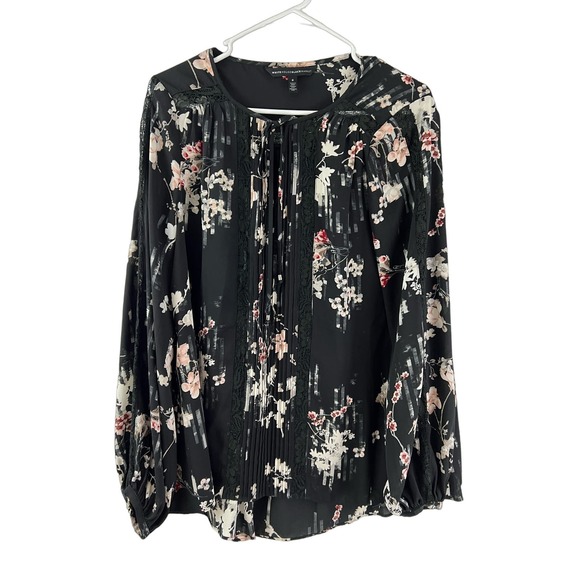 White House Black Market Tops - White House Black Market Black Womens Long Sleeve Floral Black Top Size 8